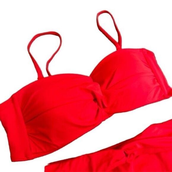 Tempt Me Red Bandeau Strapless Twist Front Bikini Set Small NWT - Picture 3 of 8